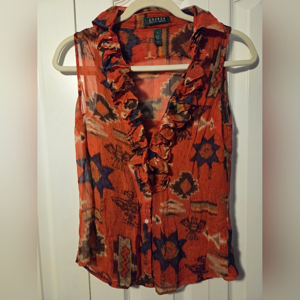 Lauren Ralph Lauren Multicolor Silk Ruffle Blouse
